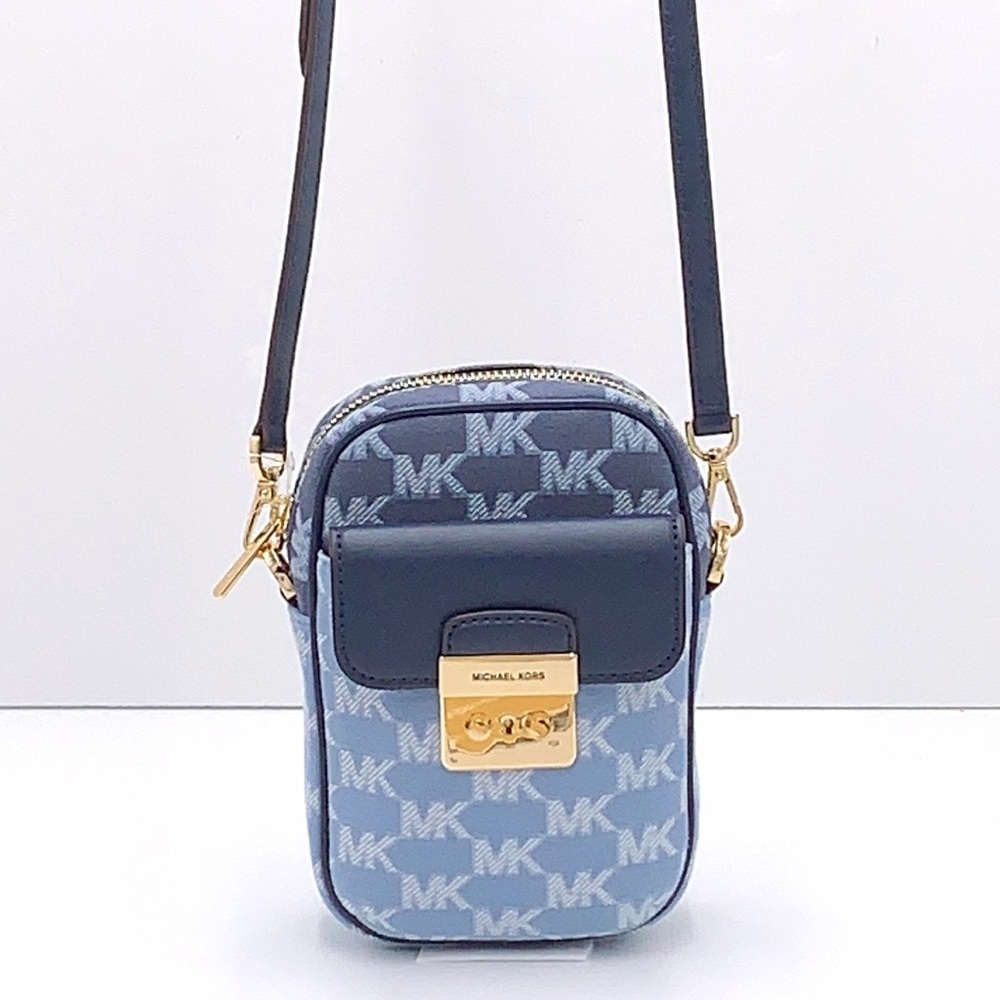 MICHAEL KORS SLOAN EDITOR SMALL NS TOP ZIP FLAP PACKET XBODY NAVY MULTI - Picture 5 of 16